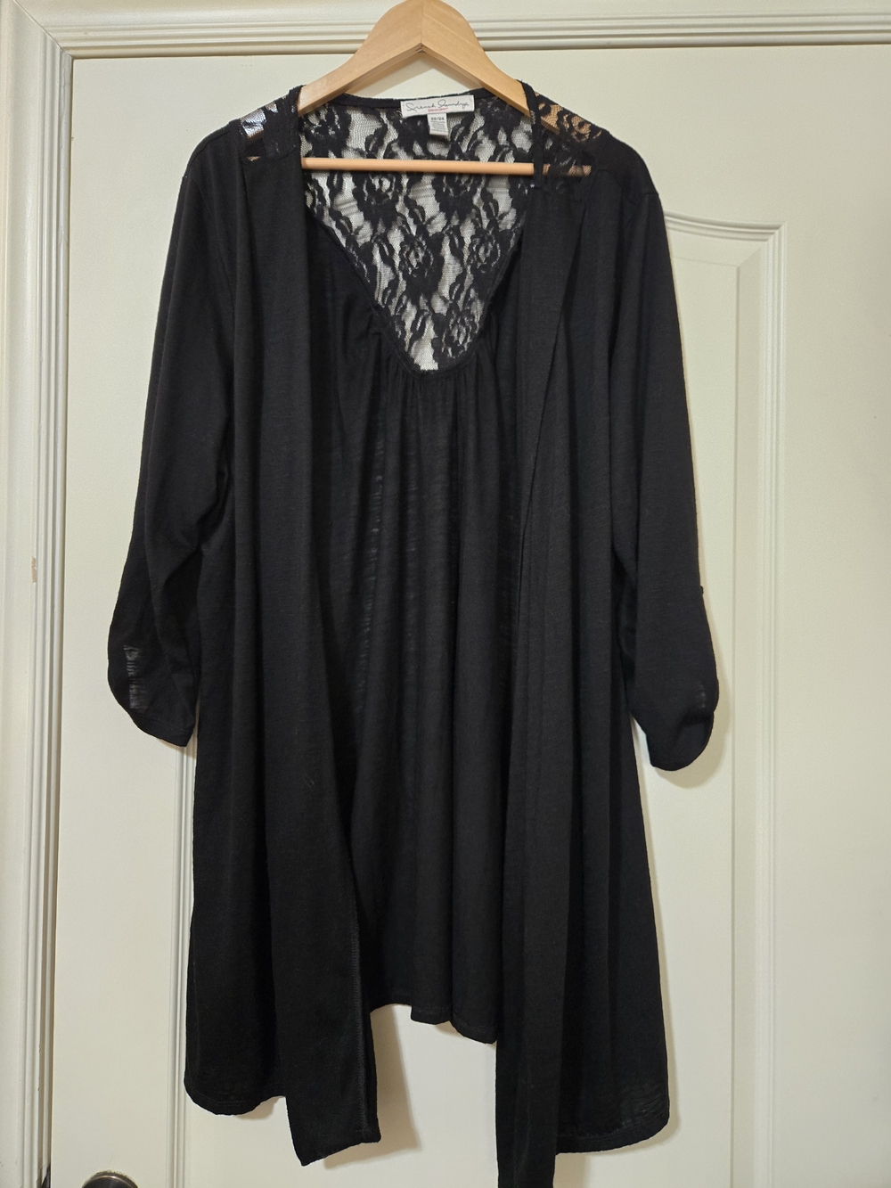 French Laundry Woman Black Lace-Back Knit Cardigan Drapey Layers